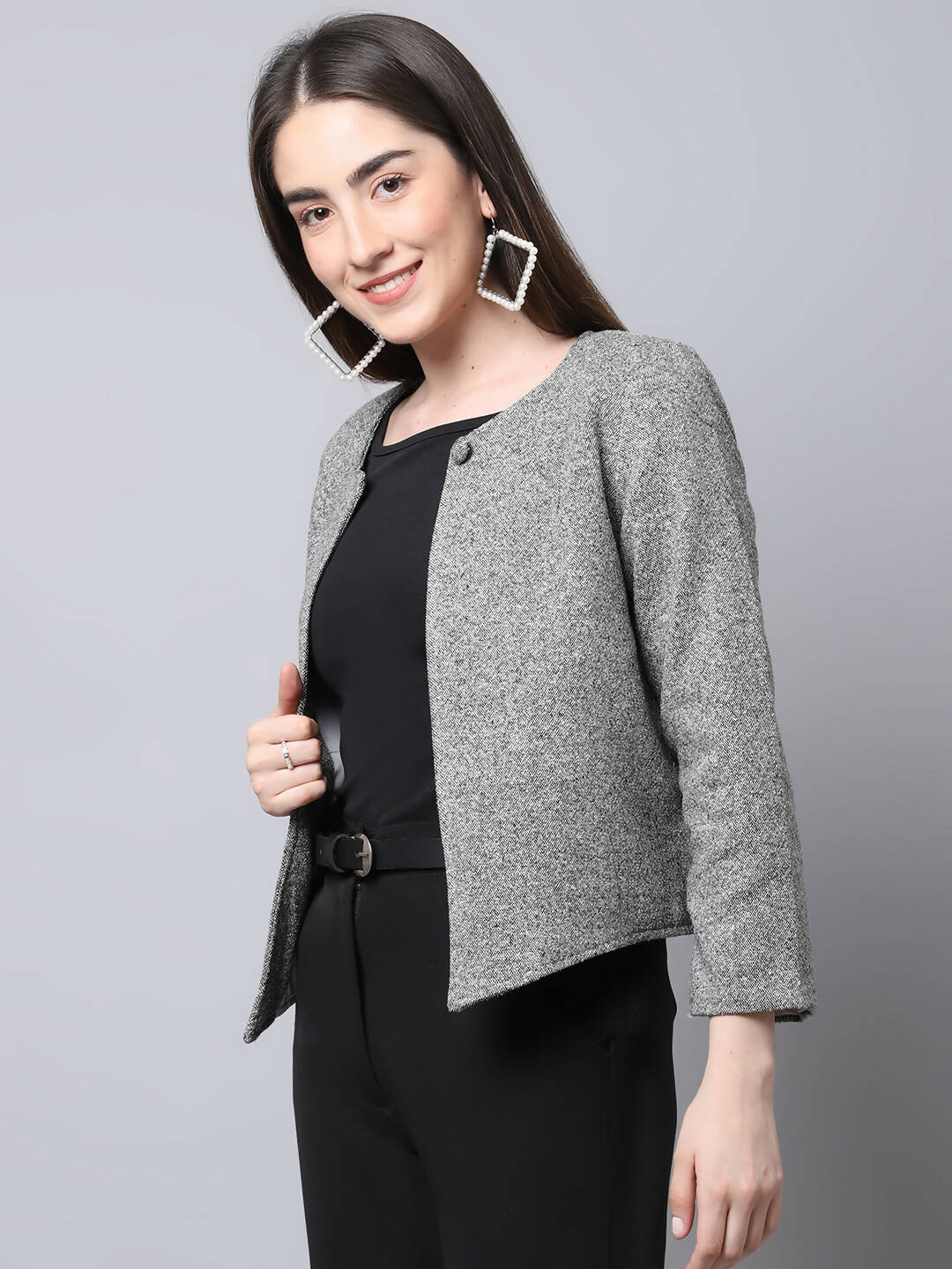 Even Apparels Grey Pure Wool Open Front Statement Women's Jacket