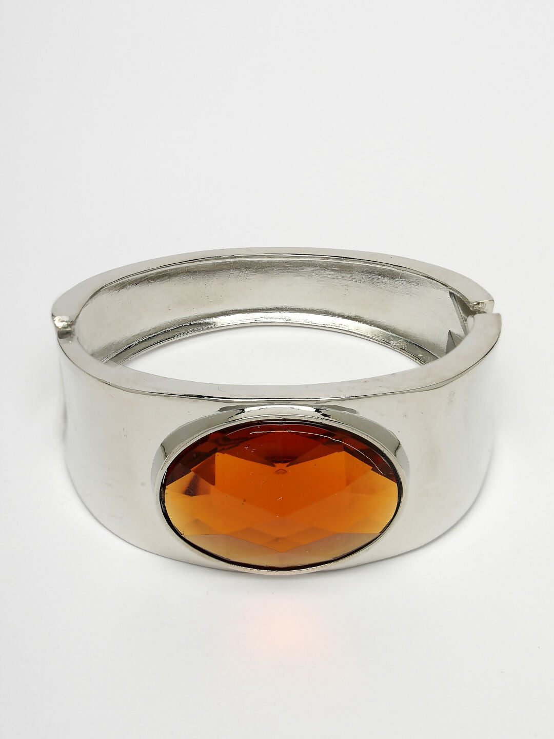 NVR Women Silver-Toned Topaz Rhodium-Plated Kada Bracelet