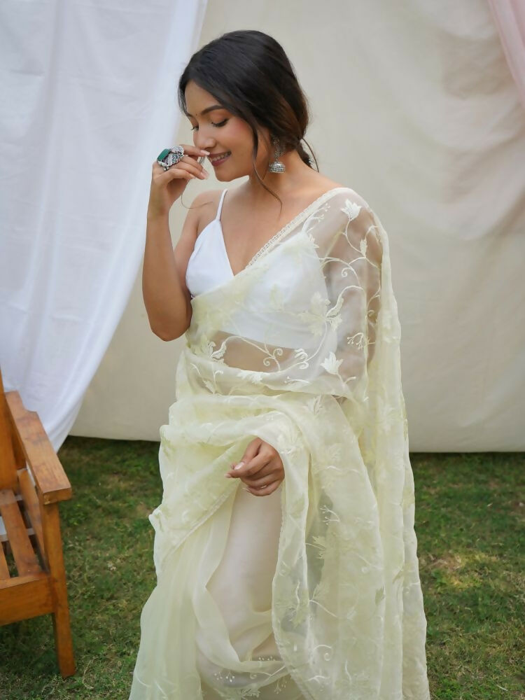 Vamsee Ishaq Yellow Organza Saree