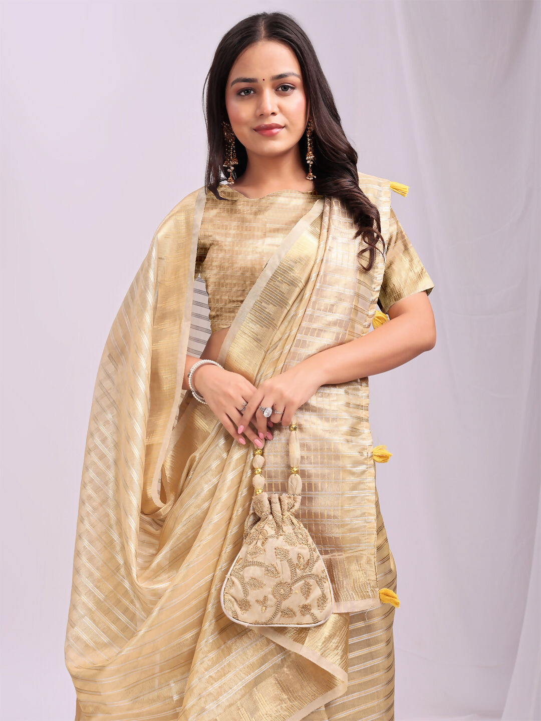 Shree Shyam Fashion Organza Gold Saree