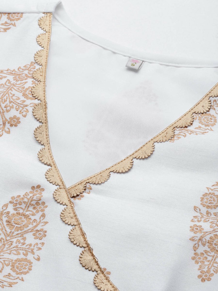 Ahalyaa Women White & Golden Ethnic Printed Tunic