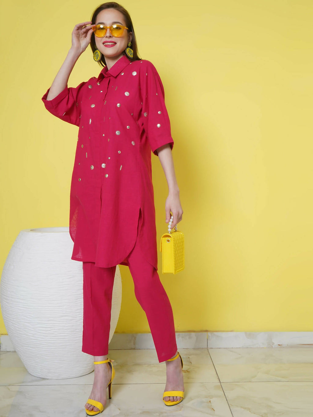 Women Republic Pink Cotton Embellished Kurta Set