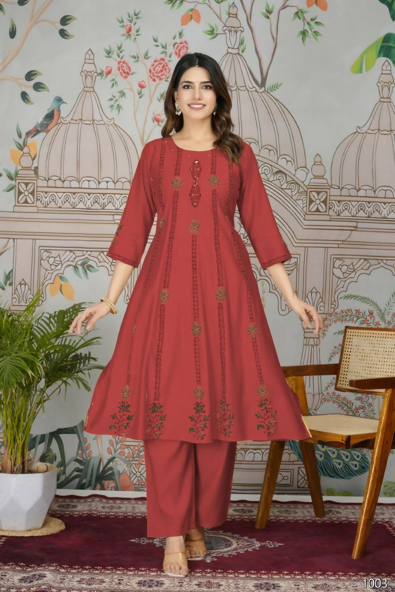Ethnic Festive Wear Viscose Roman Silk Red Stitched Pant Pair - Rashmika
