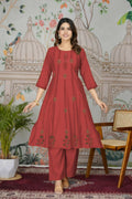Ethnic Festive Wear Viscose Roman Silk Red Stitched Pant Pair - Rashmika