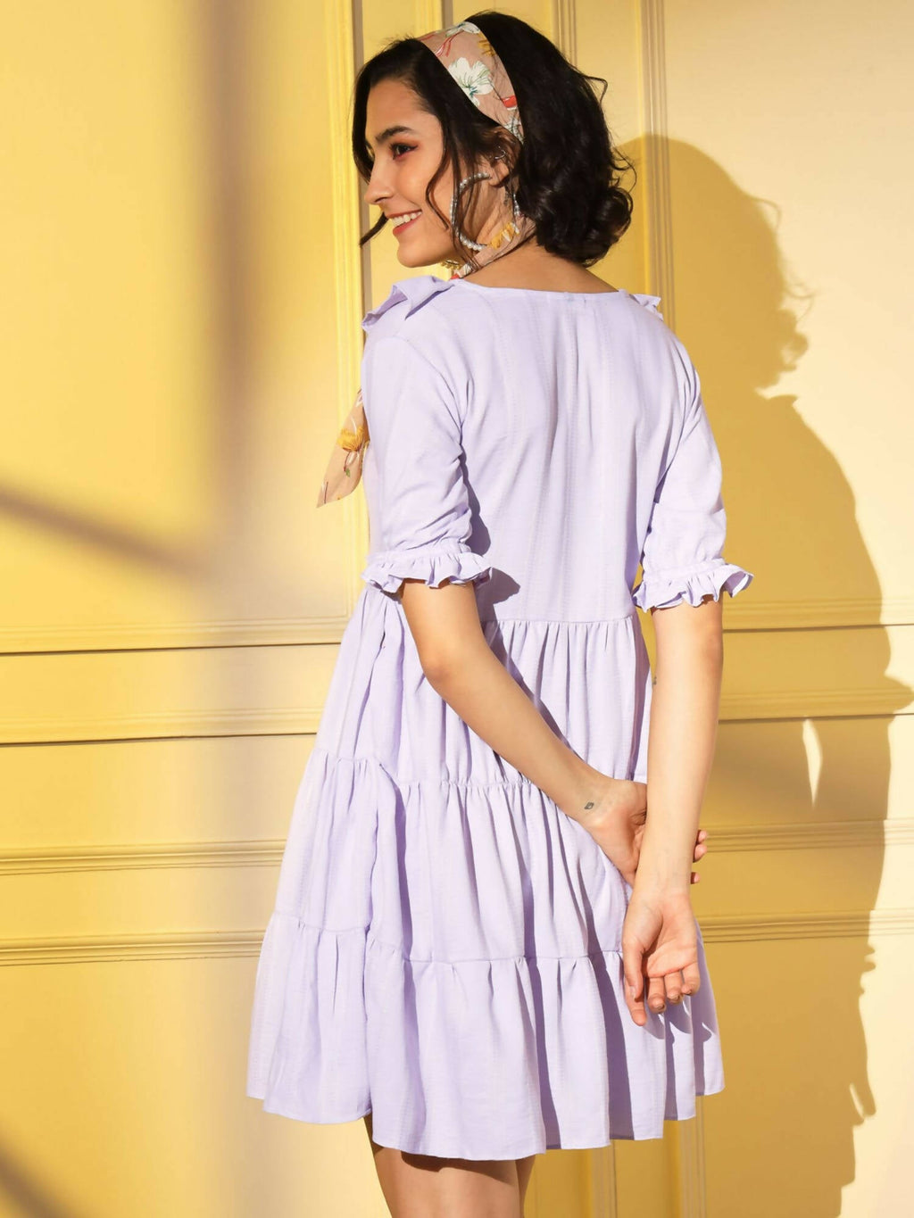 Purple Viscose Texture Flared Dress - Shivani