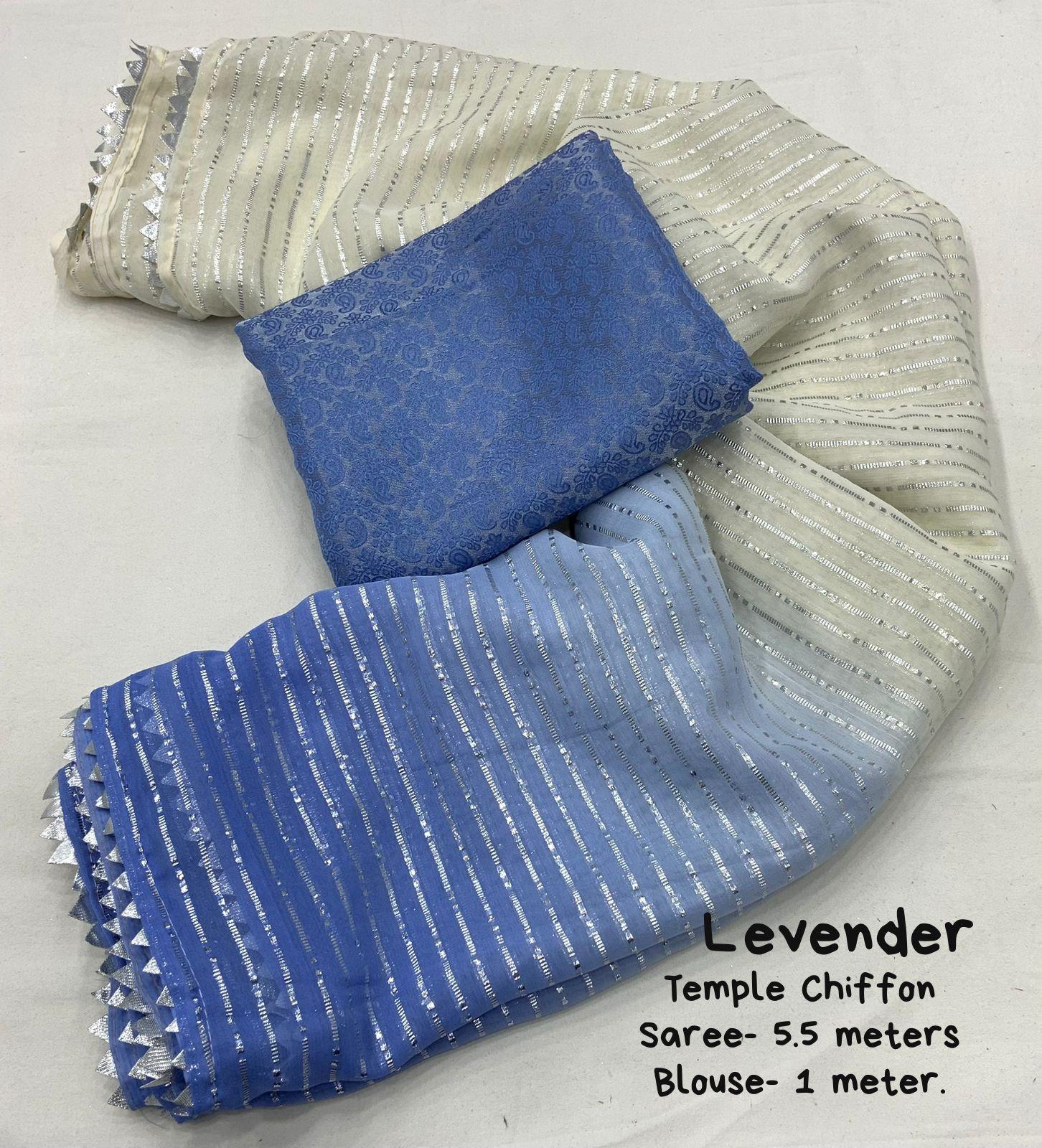 Lavender Poly Chiffon Striped Saree with Unstitched Blouse - Hiral Fashion