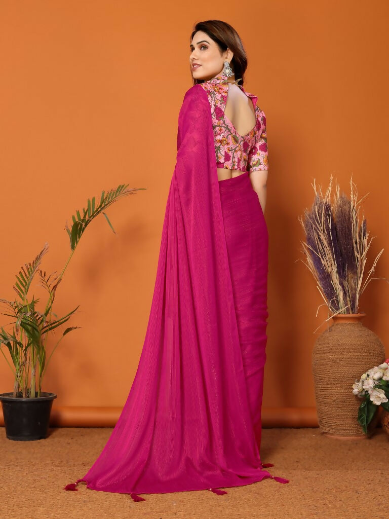 Partywear Designer Pink Polyester Zari Fancy Saree - Starwalk