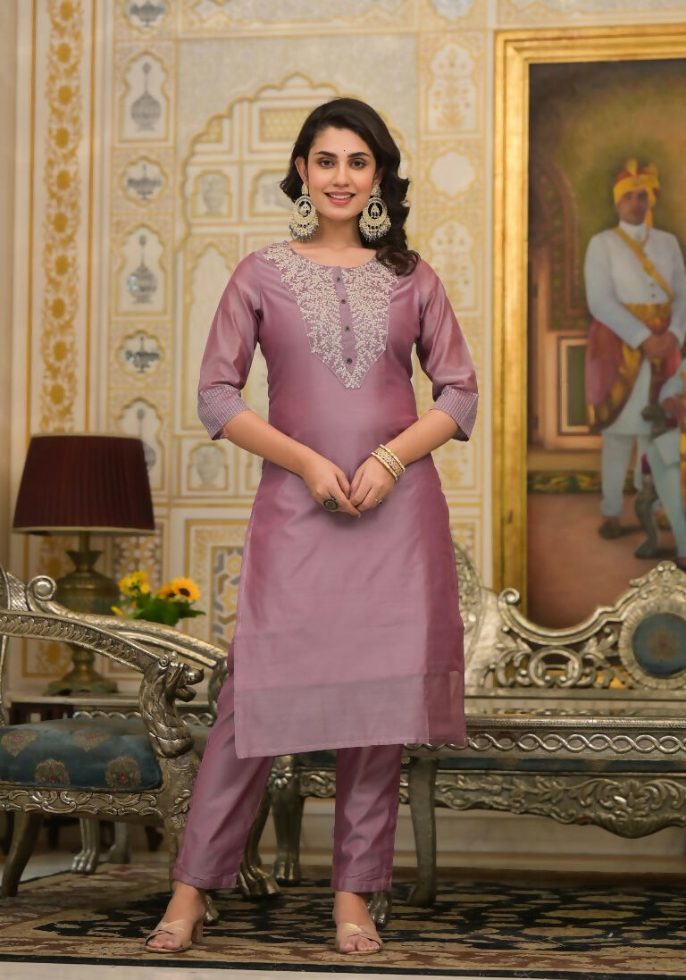 Partywear Designer Rose gold Cotton Silk Stitched Suit With Dupatta - Tanisha