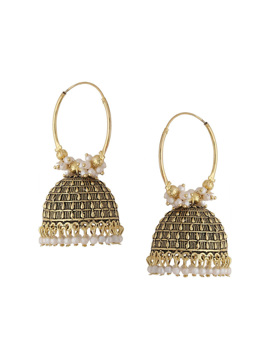NVR Women Gold Toned Contemporary Jhumkas Earrings
