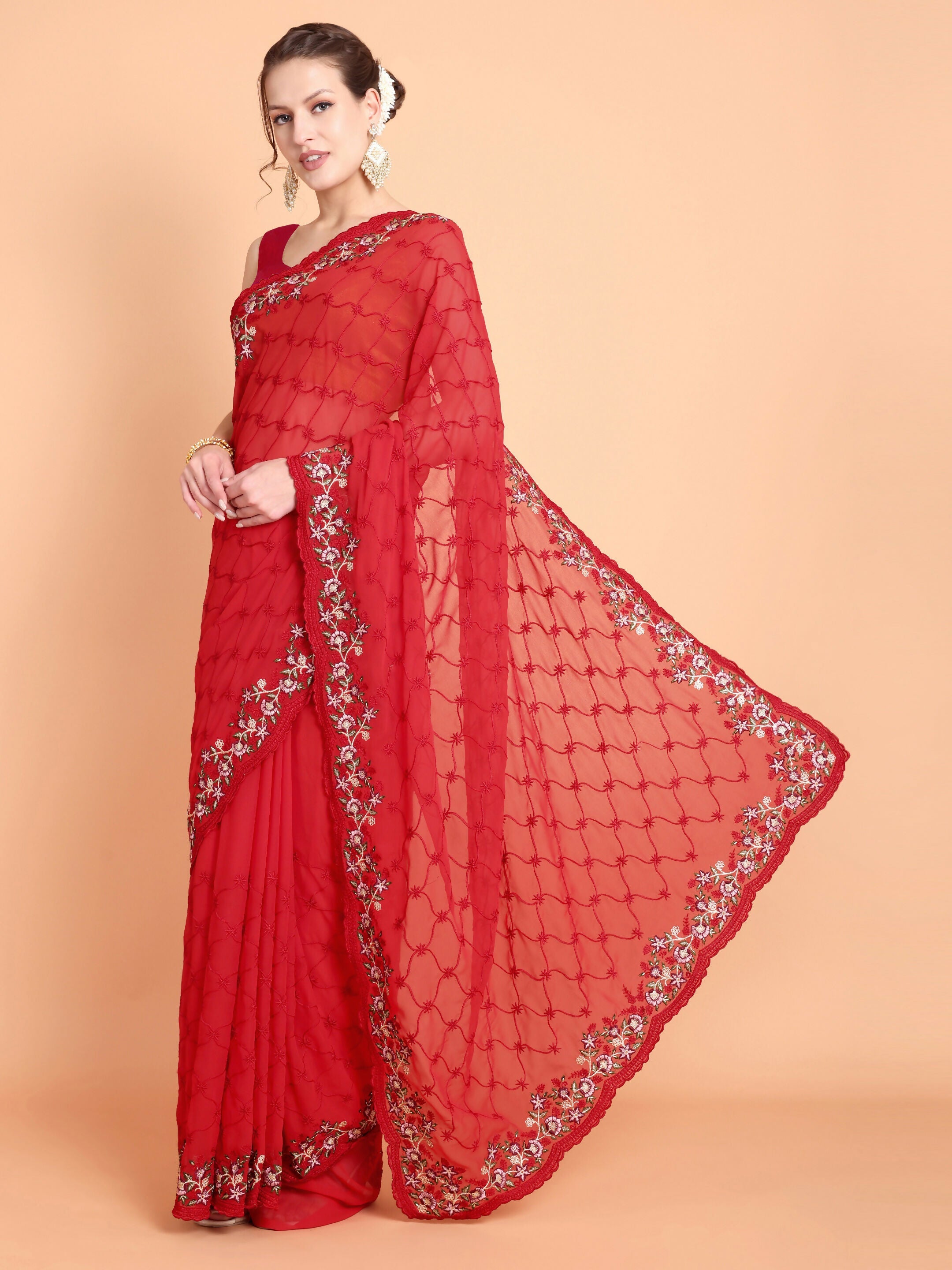 Vamsee Ammelia Red Georgette Saree
