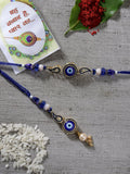 NVR Women & Men Set of 2 Blue Evil Eye Beaded Bhaiya Bhabhi Rakhi With Roli Chawal