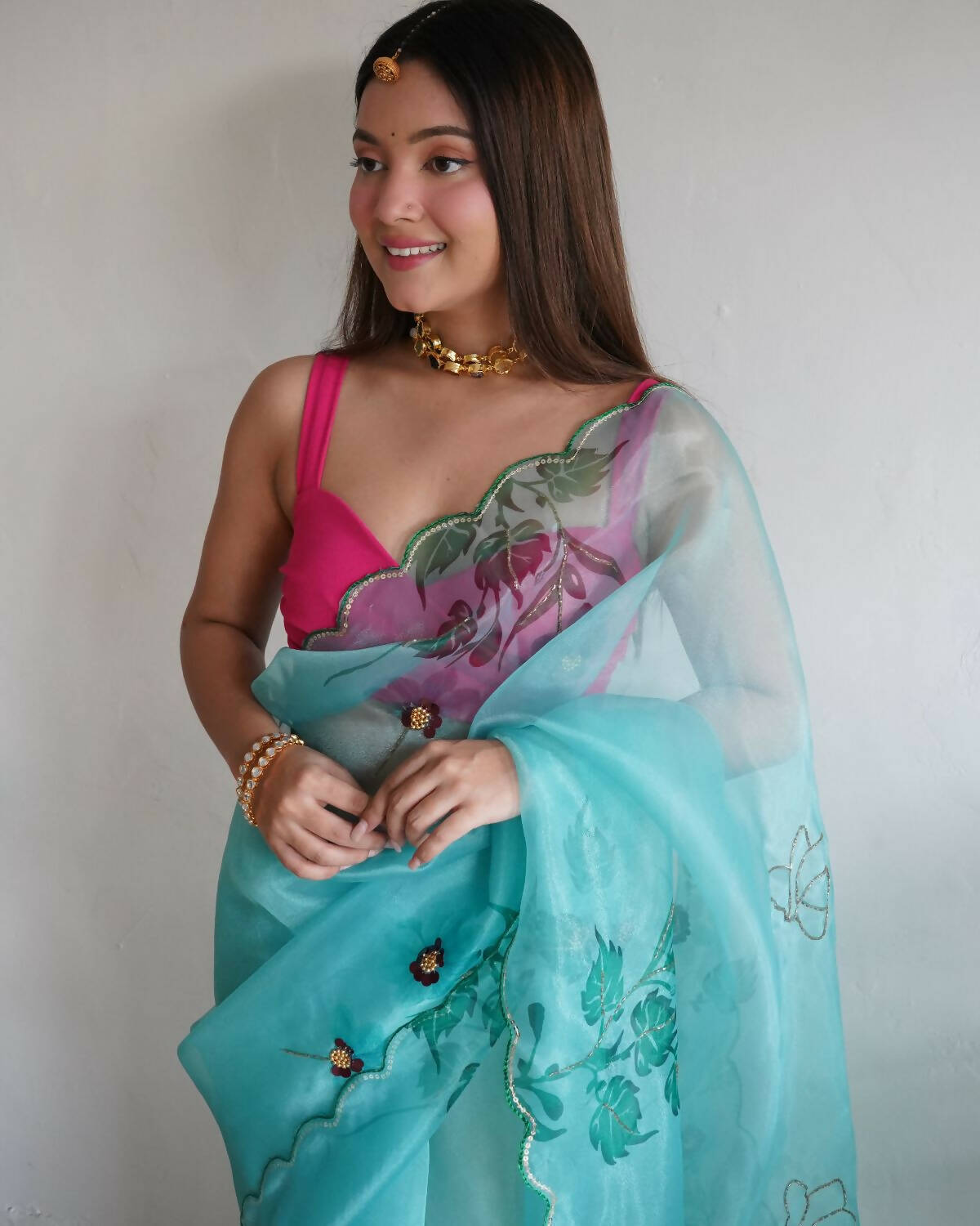 Vamsee Lime Green Organza Saree