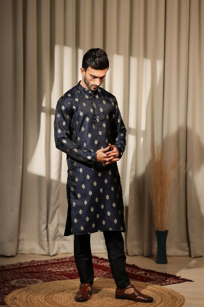 Blue Viscose Jacquard Wovon Designer Kurta Set - Mahotsav