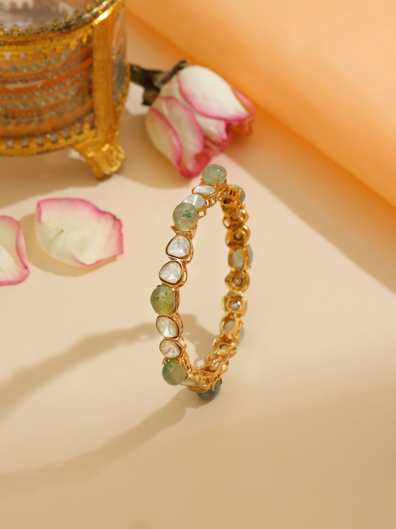 Ruby Raang 22k Gold Polished Kundan Bangle
