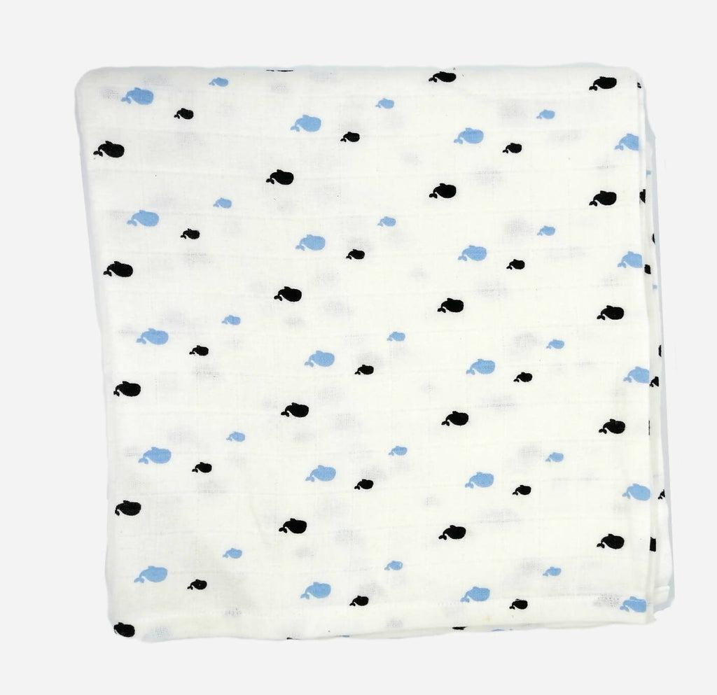 Kindermum Organic Cotton Muslin Swaddle Blanket 110 Cm X 110 Cm - Set Of 2 - Bear And Whale