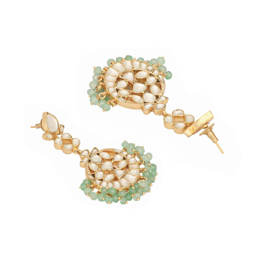 Nuyug 22K Gold Plated Regal Green Kundan Chandbali Earrings