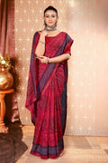 Maroon Chiffon Abstract Printed Saree With Unstitched Blouse Piece - Rajal