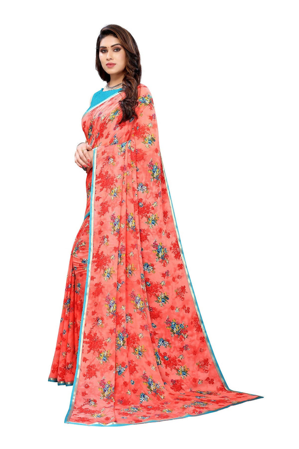 Vamika Beautiful Ethnic Fire Pink Printed With Lace Saree