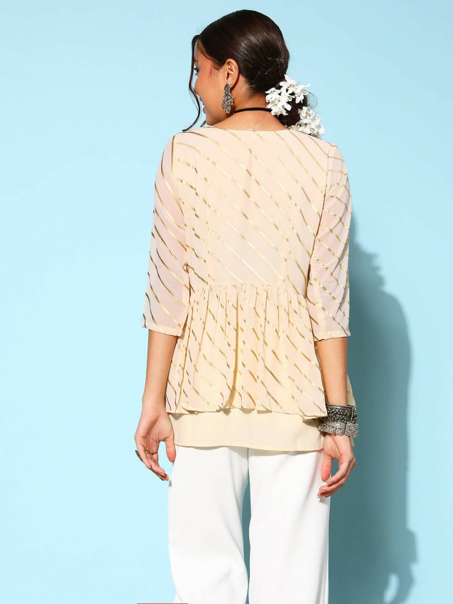 Ahalyaa Off-White Solid Fluid Tie-Up Top