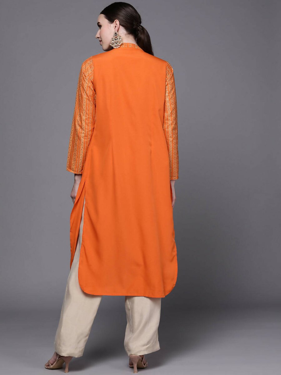 Ahalyaa Women Orange Ethnic Motifs Printed Crepe Cowl Kurta