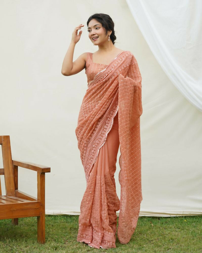 Vamsee Saraswati Orange Georgette Saree