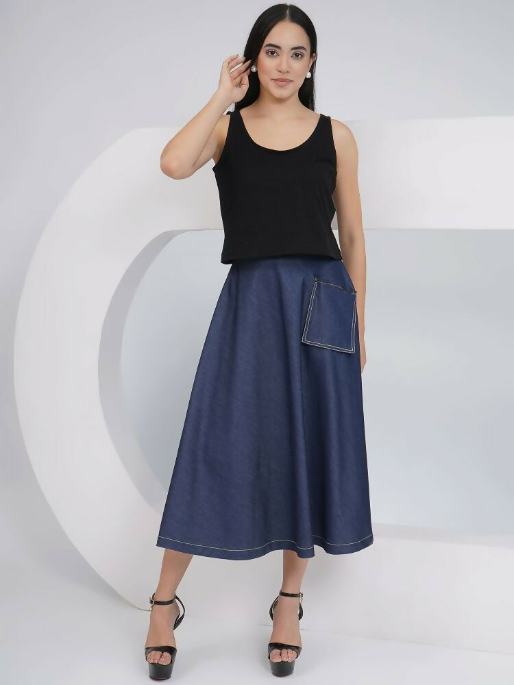 Joban Fashion Black Cotton Denim A Line Skirt With Inner And Jacket