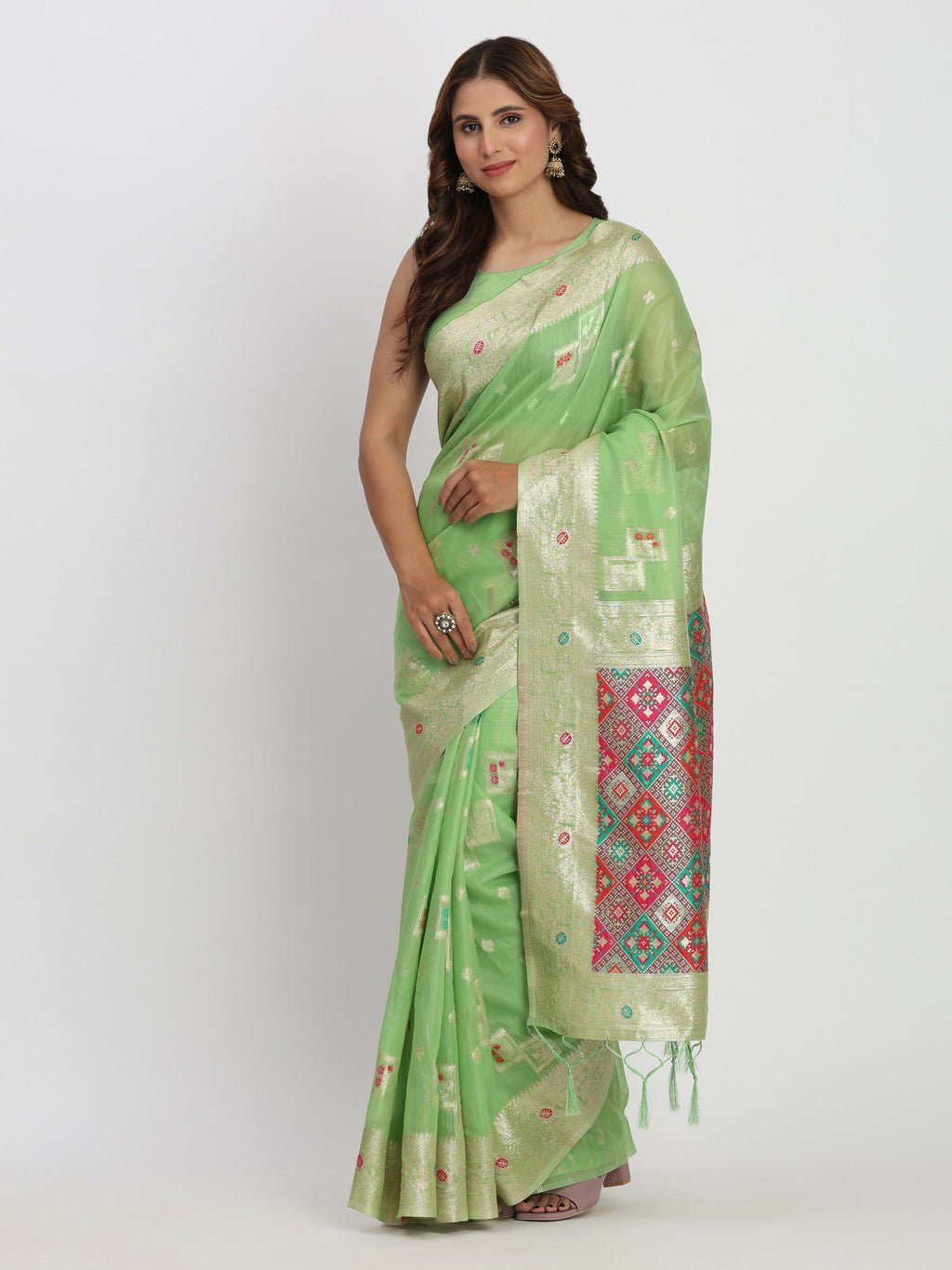 Shree Shyam Fashion Linen Cotton Light Green Saree