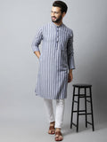 Even Apparels Blue Color Pure Cotton Men's Kurta With Band Collar (STR1168)