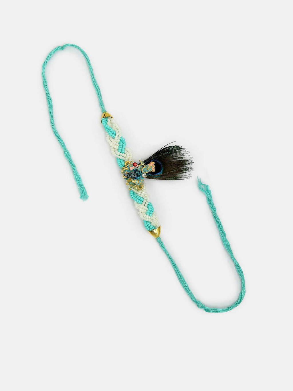 NVR Women & Men Set of 2 Blue Krishna Pearl Bhaiya Bhabhi Rakhi With Roli Chawal