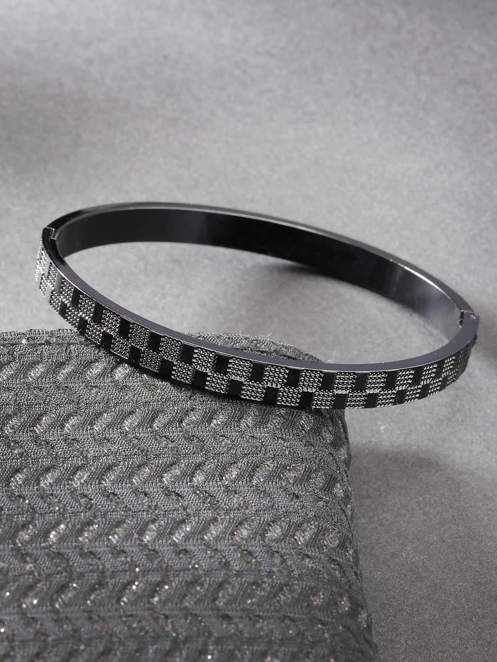 NVR Men's Black Rhodium-Plated Stainless Steel Kada Bracelet