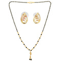AanyaCentric Gold-Polished Short Mangalsutra Set with Earrings