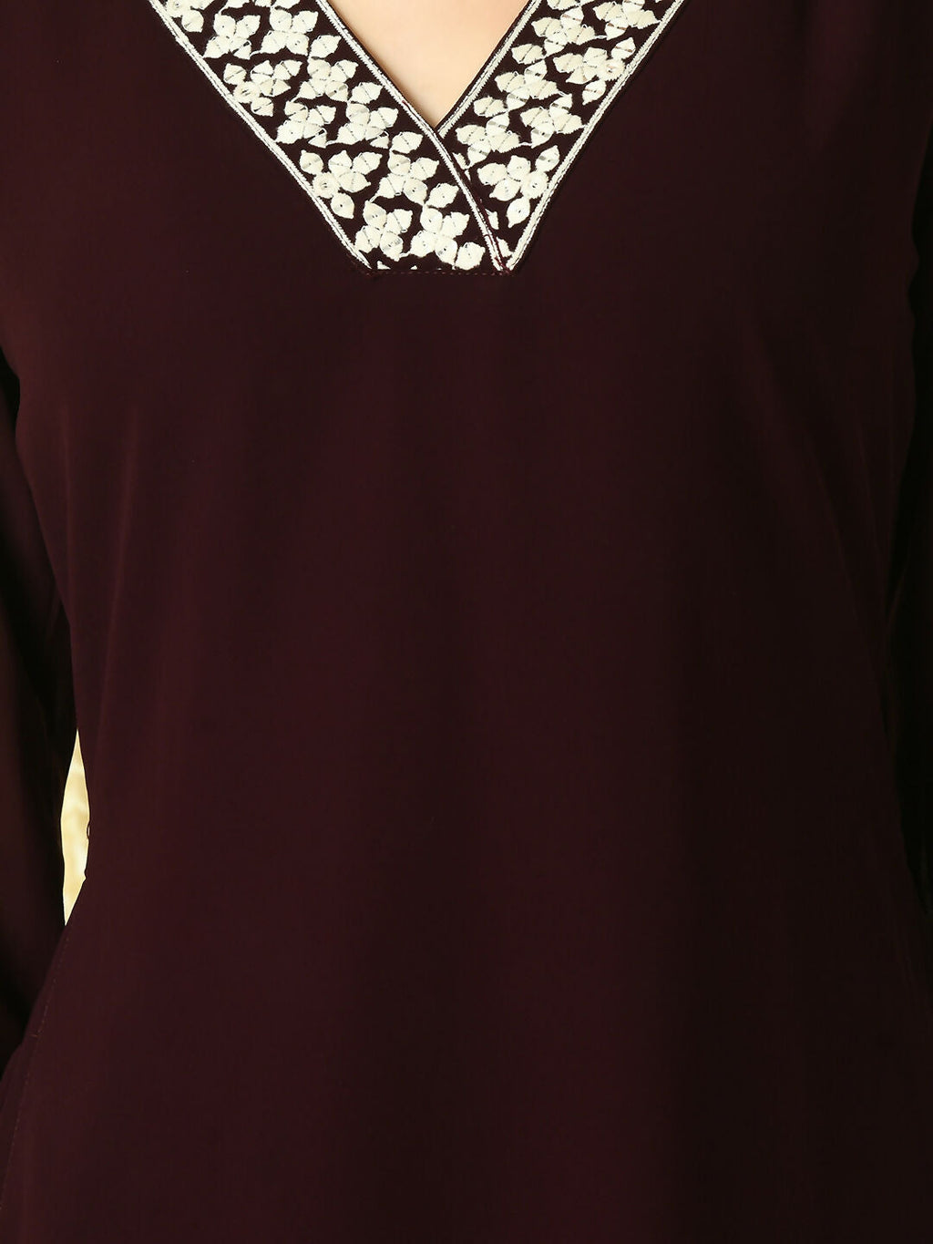 Myshka Women's Coffee Brown Georgette Kurta & Trousers With Dupatta Party Sets