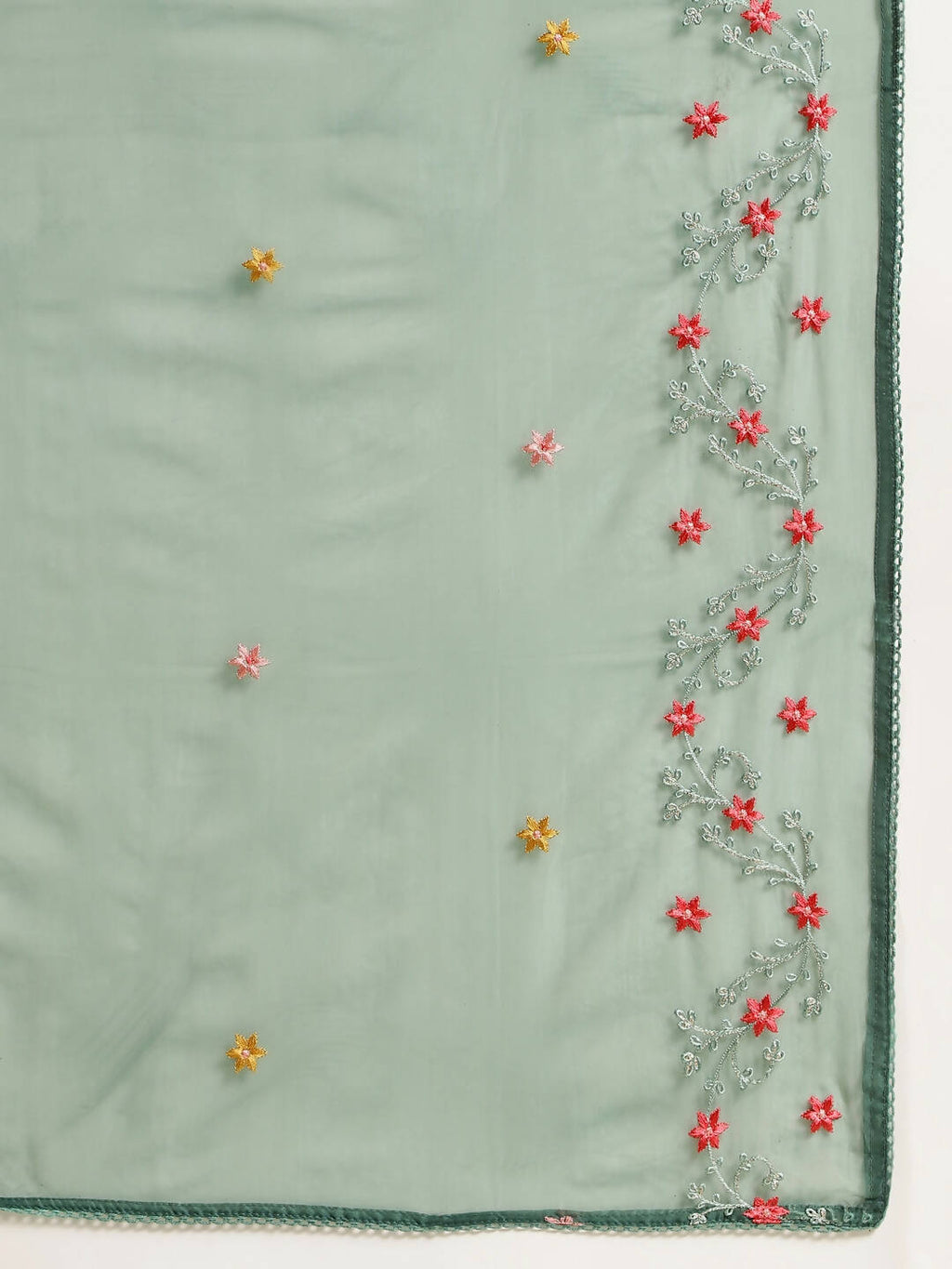Green Chinon Embroidered Straight Kurta with Trouser & Dupatta - Salimar