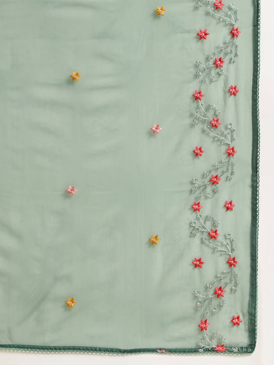 Green Chinon Embroidered Straight Kurta with Trouser & Dupatta - Salimar