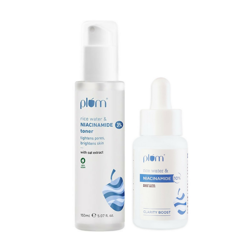 Plum 3% Niacinamide Alcohol-Free Toner and 10% Niacinamide Brightening Face Serum With Rice Water Combo
