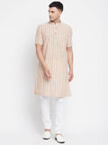 Even Apparels Yellow Pure Cotton Men's H/S Kurta With Band Collar