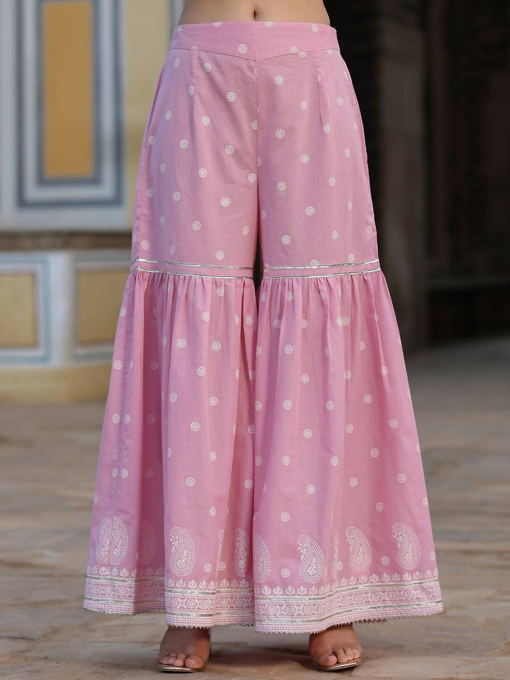 Juniper Women's Pink Cambric Floral Print Kurta Sharara Sets