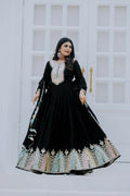 Joban Fashion Black Chinnon Silk Sequence Embroidery Work Readymade Kurta Set