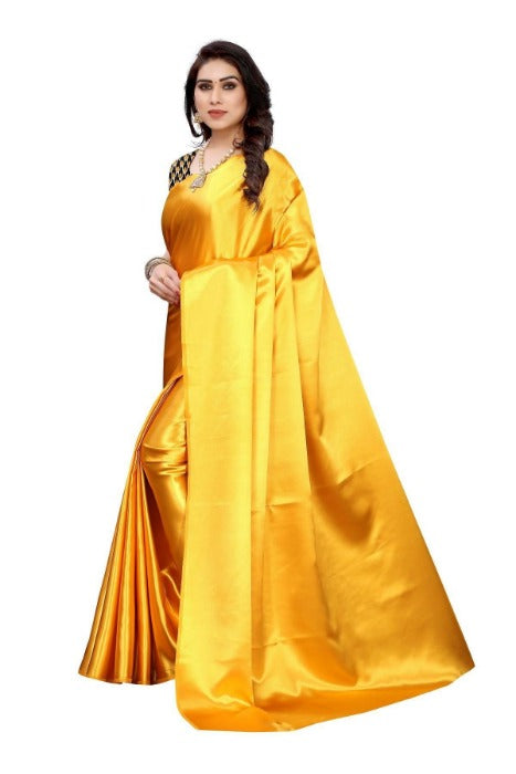 Vamika Plain Yellow Satin Saree (SATIN GLORY Yellow)