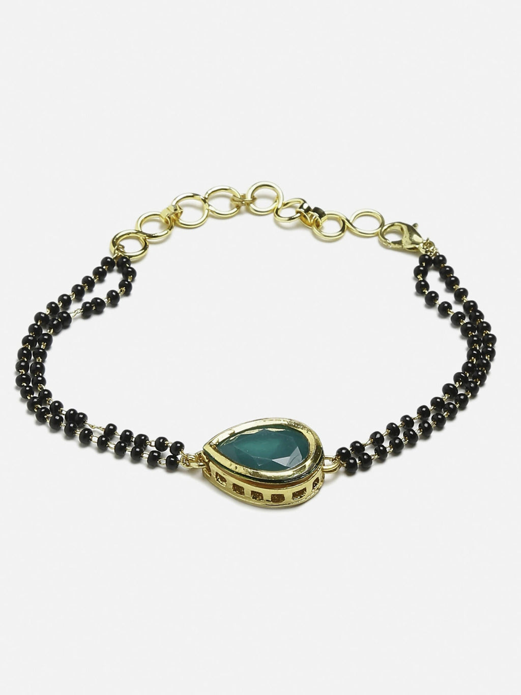 Women's Black Gold-Toned Gold-Polished Kundan Studded Charm Mangalsutra Bracelet - Ruby Raang