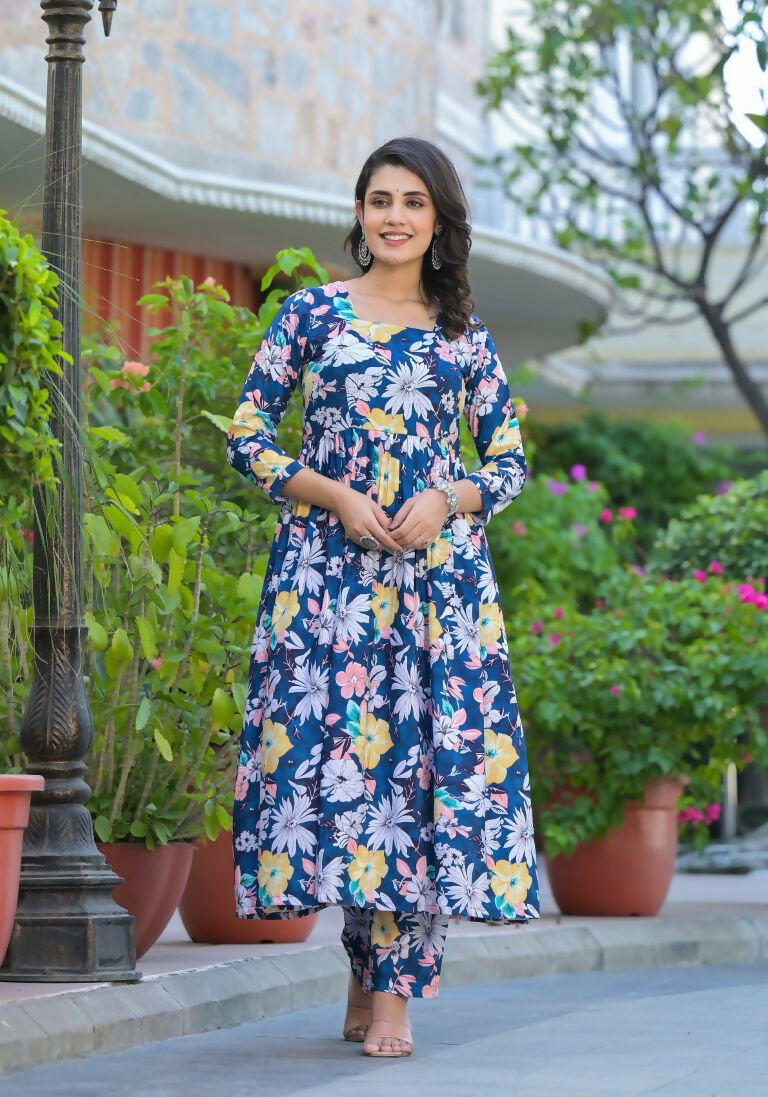 Designer Stylish Blue Ab Cotton Suit With Dupatta - Anbazaar