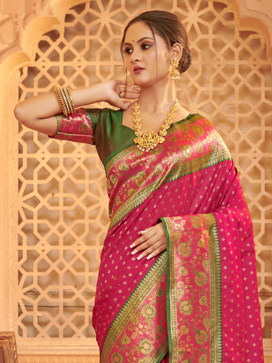 Shree Shyam Fashion Silk Blend Dark Pink Saree