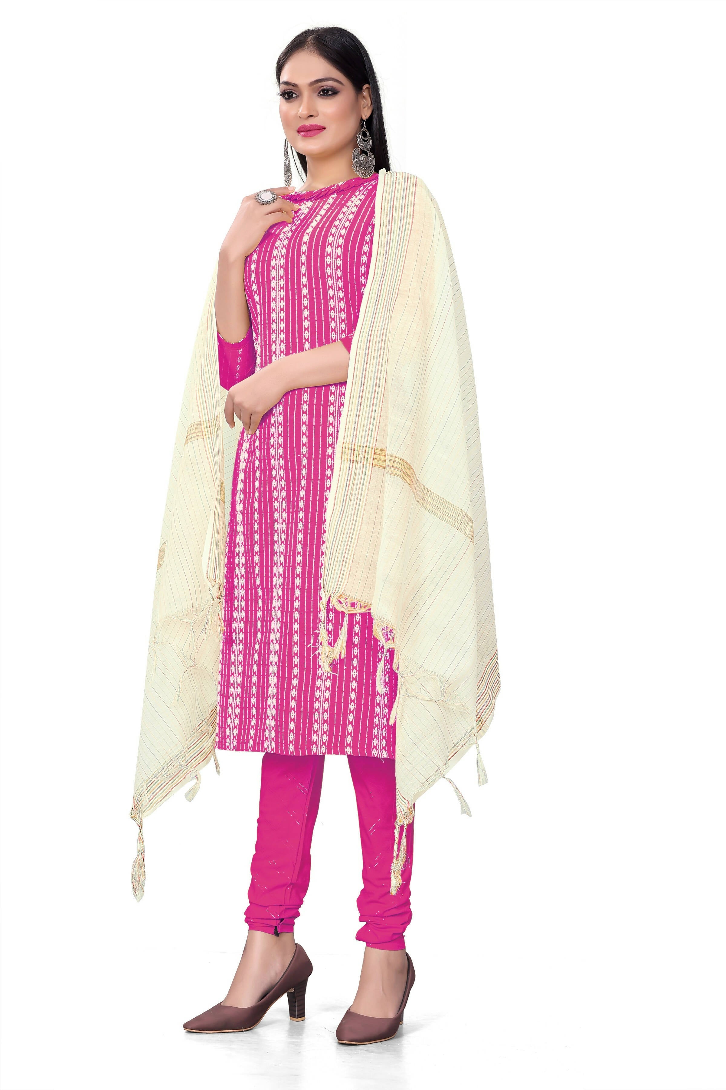Pink Cotton Jacquard Woven Unstitched Dress Material - Amara