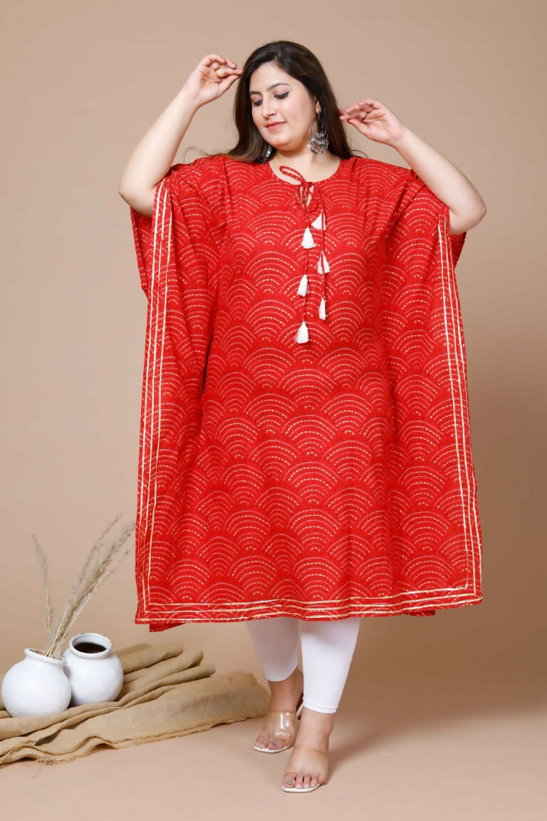 Miravan Women's Red Plus Size Cotton Festive Wear Kaftan