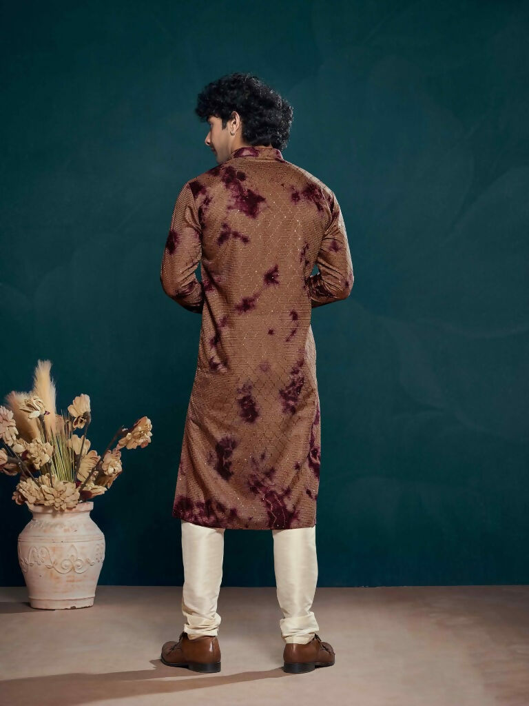 Wine Viscose Designer Sequance Embroidery Work Men's Kurta Set - Mahotsav