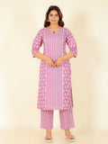 Aramya Pink Soft Cotton Floral Print Panelled Kurta Set for Women