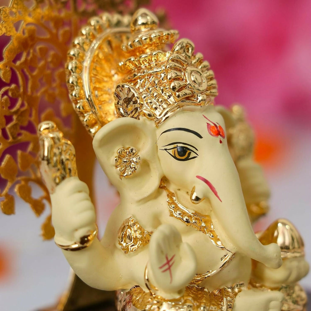 House Of Wemy Gold-Polished Lord Kalpavrikshya Tree Ganesha Idol