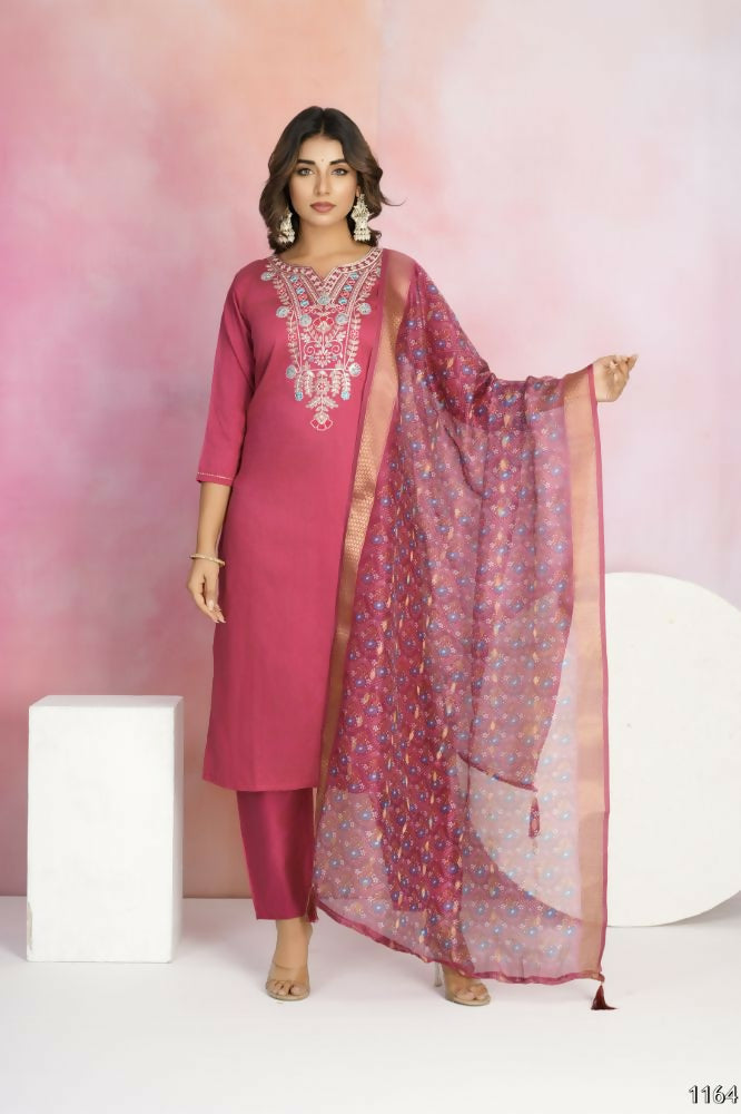 Ethnic Festive Wear Chanderi Red Stitched Suit With Dupatta - Tanisha