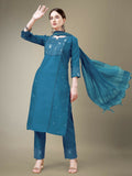 Jyoti Fashion Women's Morpich Cotton Blend Embroidery & Fancy Lace work Kurta with Trouser & Dupatta