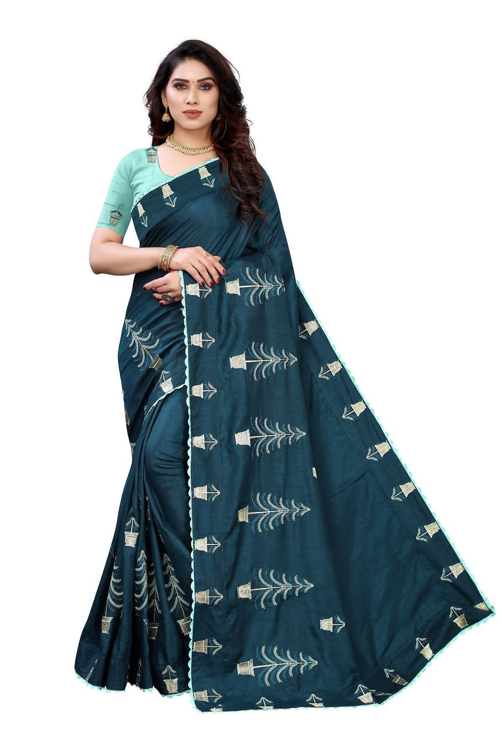 Vamika Rama Green Dola Silk Embroidery Saree (HELENA RAMA)